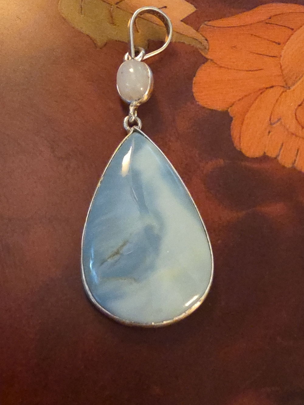 Sterling Silver Teardrop Blue And White Stone Pendant